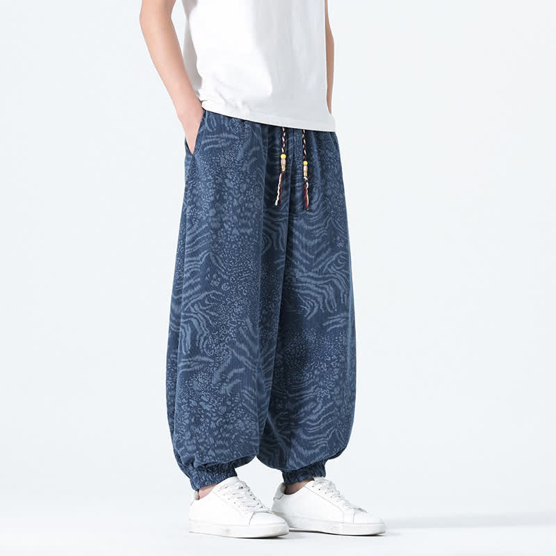 Nimara Ritual Spring Summer Casual Boho Drawstring Leopard Cropped Pants Men's Harem Pants With Pockets