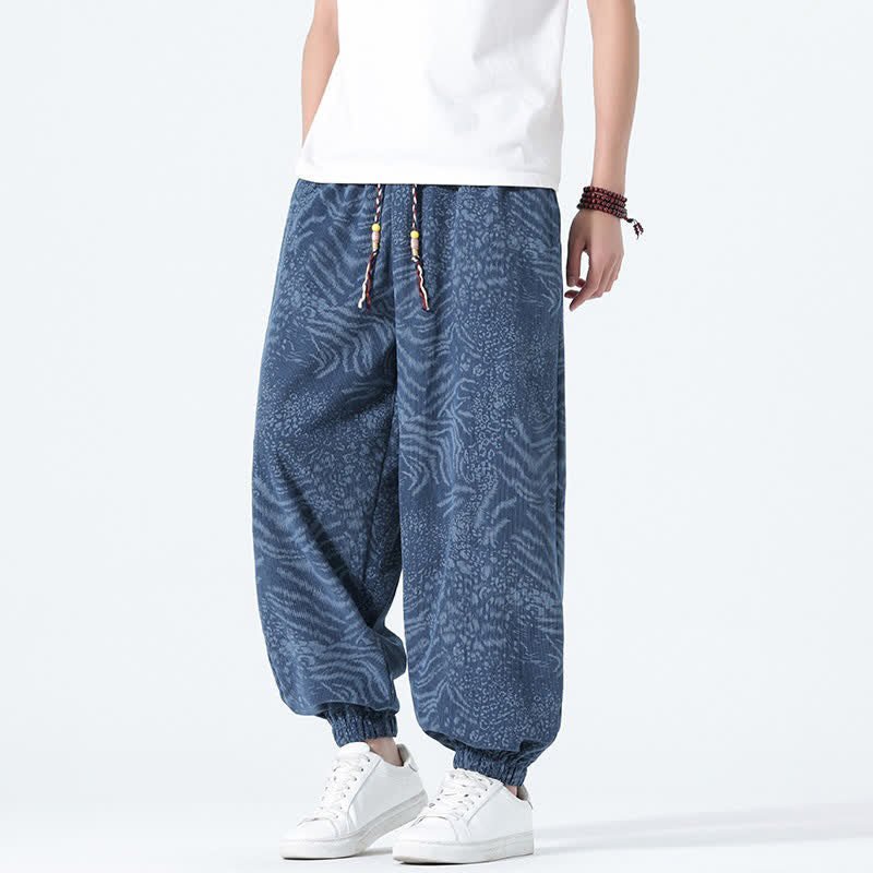 Nimara Ritual Spring Summer Casual Boho Drawstring Leopard Cropped Pants Men's Harem Pants With Pockets