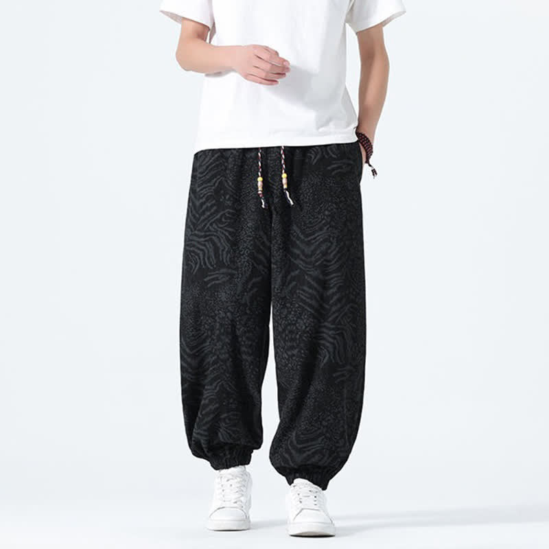 Nimara Ritual Spring Summer Casual Boho Drawstring Leopard Cropped Pants Men's Harem Pants With Pockets