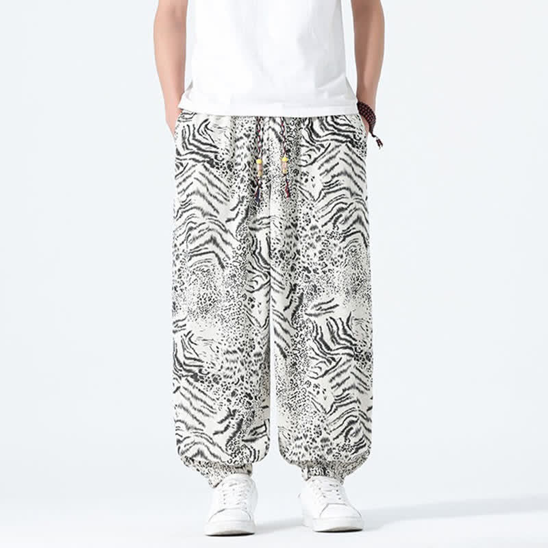 Nimara Ritual Spring Summer Casual Boho Drawstring Leopard Cropped Pants Men's Harem Pants With Pockets