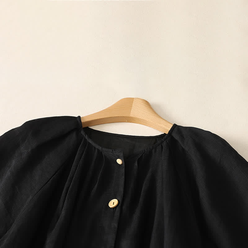 Nimara Ritual Summer Vintage Button-Up Solid Women's Short Sleeve Midi Dress With Pockets