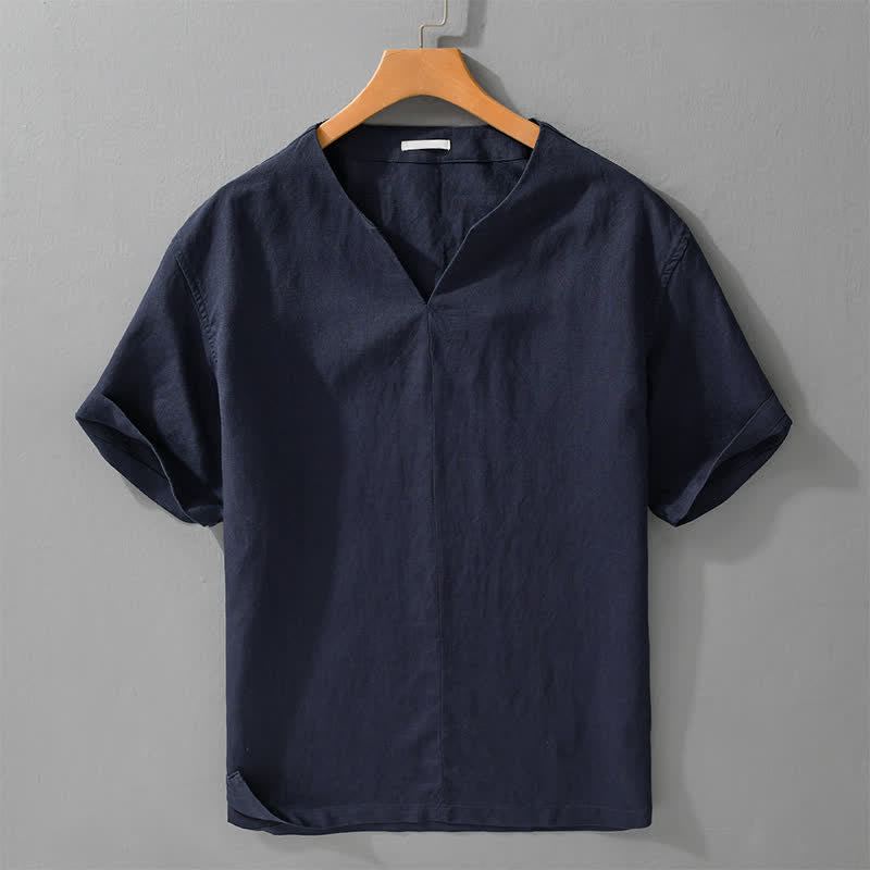 Nimara Ritual Summer Minimalist Solid V-Neck Men's Short Sleeve T-Shirts