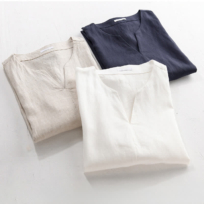 Nimara Ritual Summer Minimalist Solid V-Neck Men's Short Sleeve T-Shirts