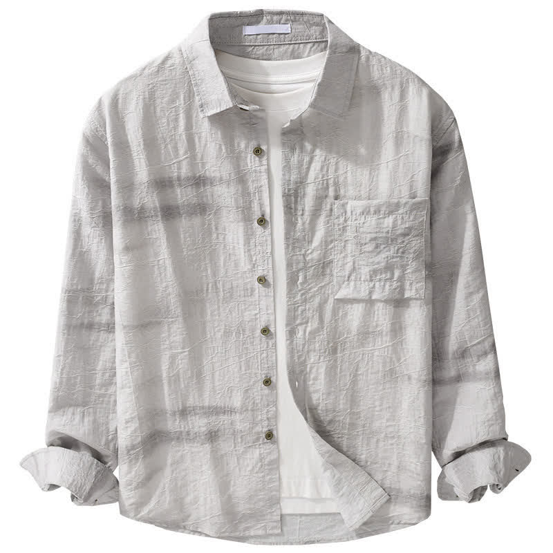 Nimara Ritual Spring Summer Casual Minimalist Button-Up Solid Grey Ink Wash Men's Shirts With Patch Pocket