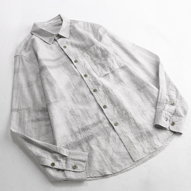 Nimara Ritual Spring Summer Casual Minimalist Button-Up Solid Grey Ink Wash Men's Shirts With Patch Pocket