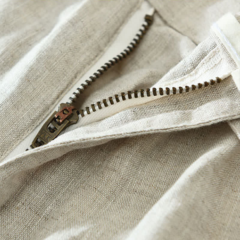 Nimara Ritual Summer Casual Minimalist Drawstring Zipper Design Solid Linen Men's Shorts With Pockets
