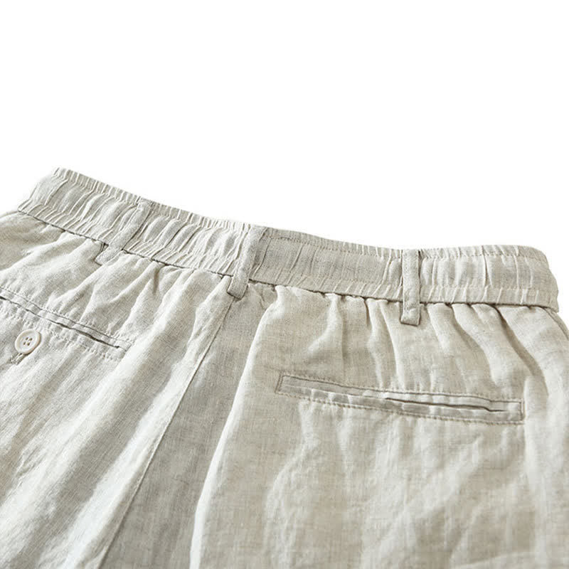 Nimara Ritual Summer Casual Minimalist Drawstring Zipper Design Solid Linen Men's Shorts With Pockets