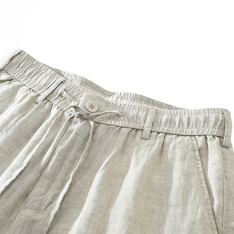 Nimara Ritual Summer Casual Minimalist Drawstring Zipper Design Solid Linen Men's Shorts With Pockets