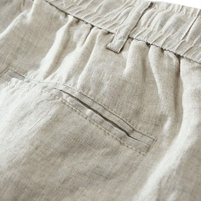 Nimara Ritual Summer Casual Minimalist Drawstring Zipper Design Solid Linen Men's Shorts With Pockets