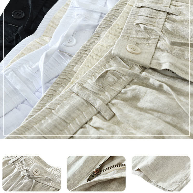 Nimara Ritual Summer Casual Minimalist Drawstring Zipper Design Solid Linen Men's Shorts With Pockets