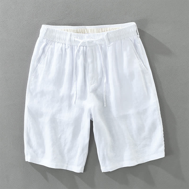 Nimara Ritual Summer Casual Minimalist Drawstring Zipper Design Solid Linen Men's Shorts With Pockets
