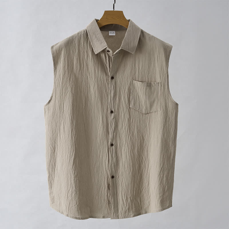Nimara Ritual Summer Casual Minimalist Button-Up Solid Men's Sleeveless Shirts