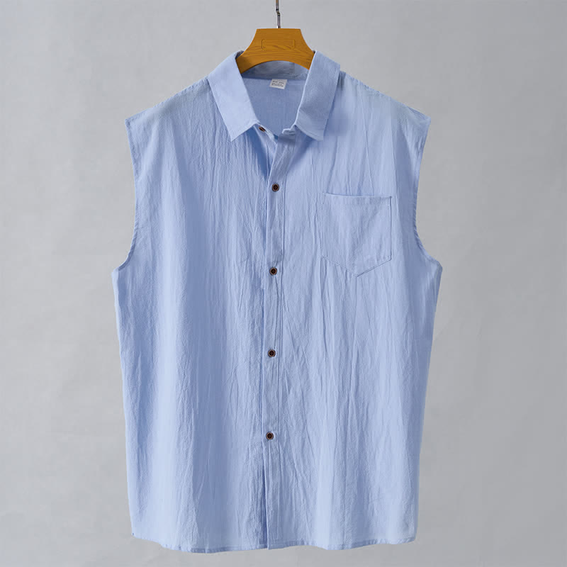 Nimara Ritual Summer Casual Minimalist Button-Up Solid Men's Sleeveless Shirts