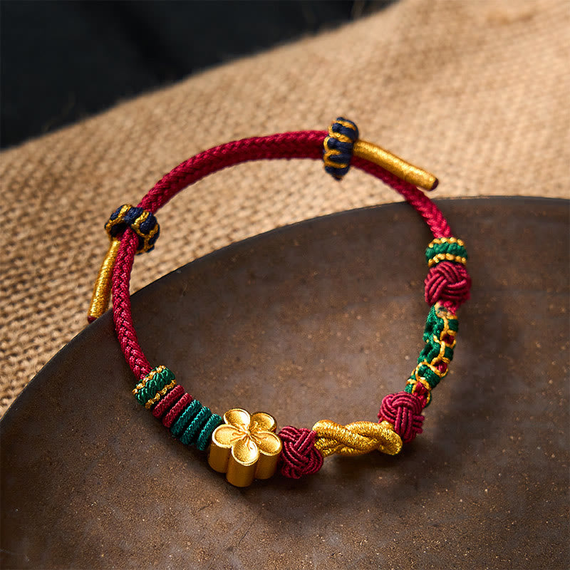 Nimara Ritual Hand-Woven Multicolor Cord Chinese Knotting Peach Blossom Luck Couple Bracelet