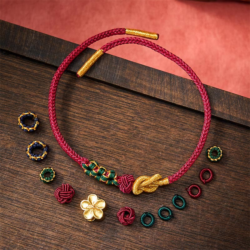 Nimara Ritual Hand-Woven Multicolor Cord Chinese Knotting Peach Blossom Luck Couple Bracelet
