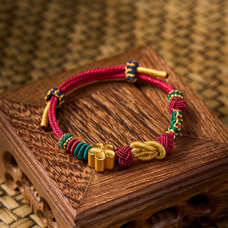 Nimara Ritual Hand-Woven Multicolor Cord Chinese Knotting Peach Blossom Luck Couple Bracelet