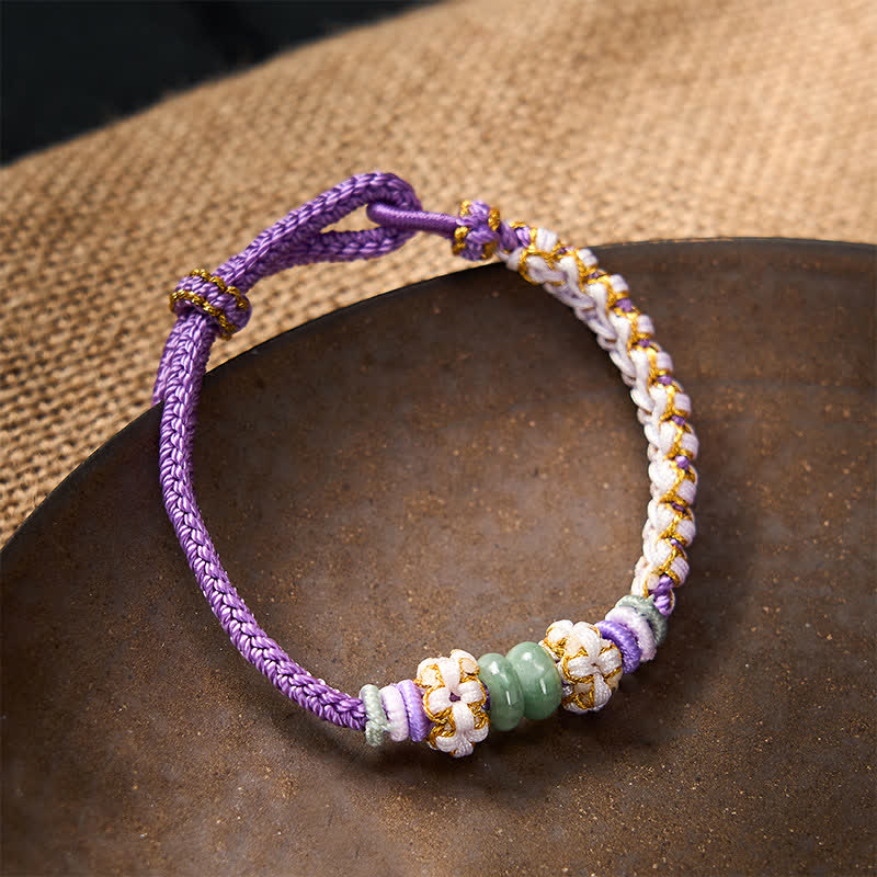 Nimara Ritual Handmade Braided Chinese Knotting Peach Blossoms Jade Luck Adjustable Bracelet