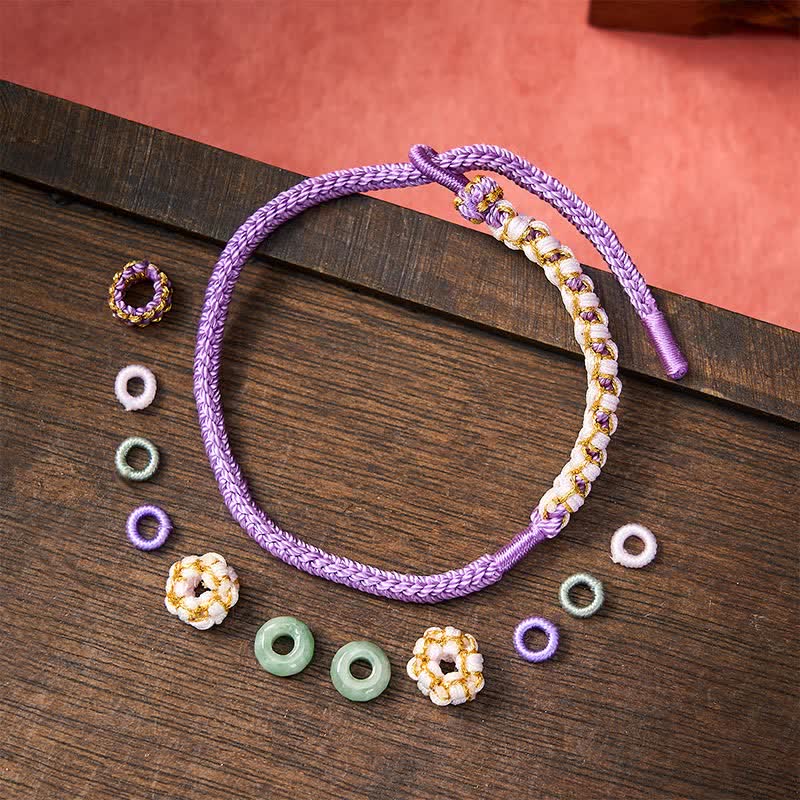Nimara Ritual Handmade Braided Chinese Knotting Peach Blossoms Jade Luck Adjustable Bracelet