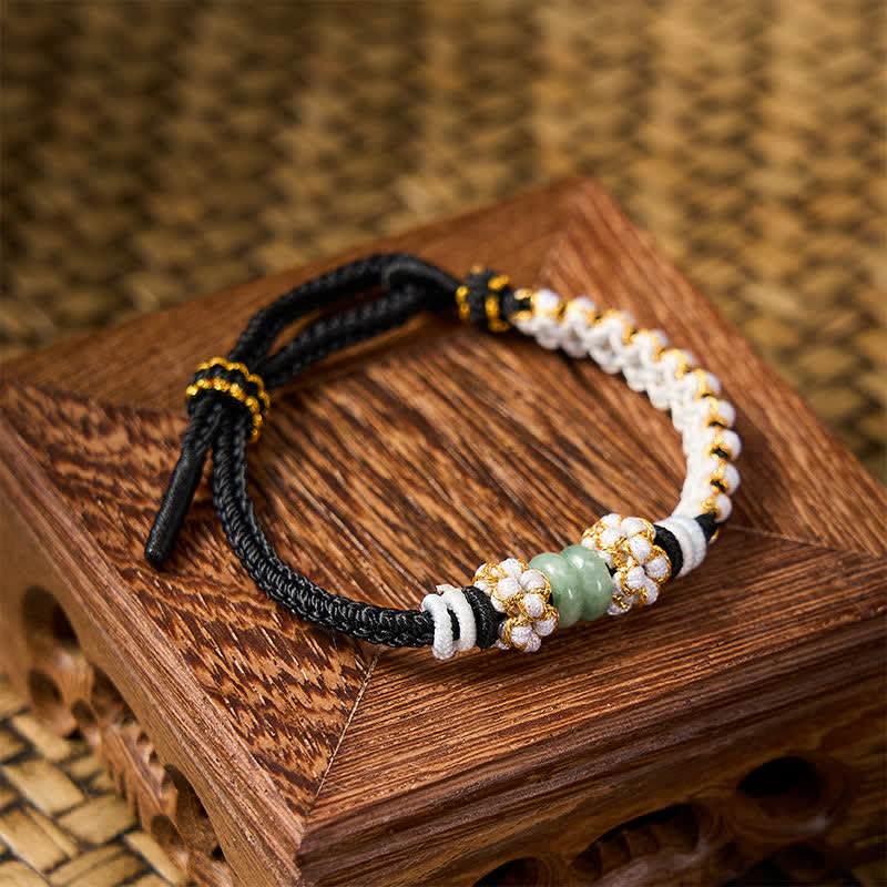 Nimara Ritual Handmade Braided Chinese Knotting Peach Blossoms Jade Luck Adjustable Bracelet