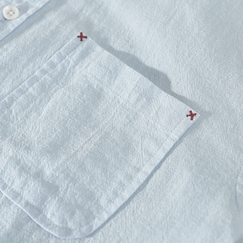Nimara Ritual Summer Casual Minimalist Button-Up Solid Cotton Linen Men's Short Sleeve Shirts With Pocket