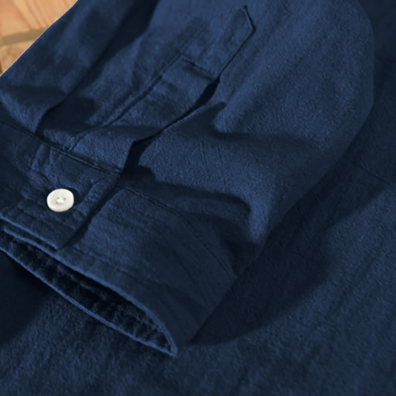 Nimara Ritual Summer Casual Minimalist Button-Up Solid Cotton Linen Men's Short Sleeve Shirts With Pocket