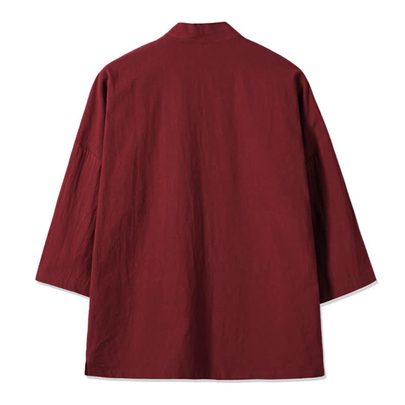 Nimara Ritual Fall Casual Vintage Embroidery Crane Cotton Linen Men's Kimonos