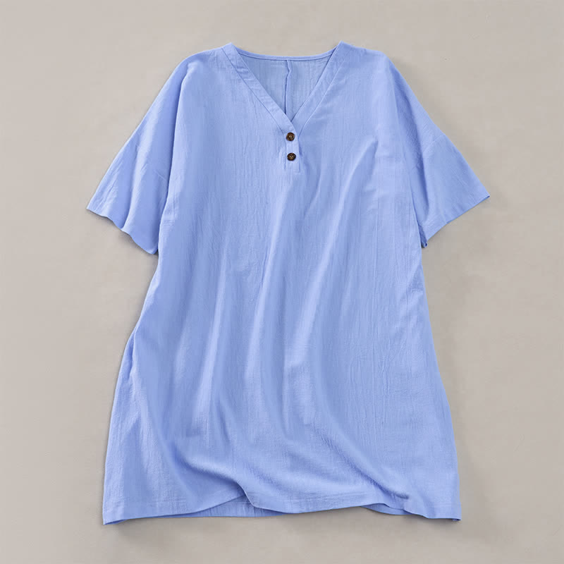 Nimara Ritual Summer Casual Minimalist Button-Up Solid Women's Short Sleeve Dresses