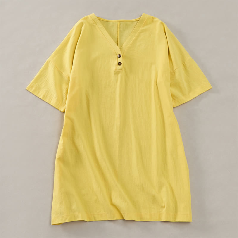 Nimara Ritual Summer Casual Minimalist Button-Up Solid Women's Short Sleeve Dresses