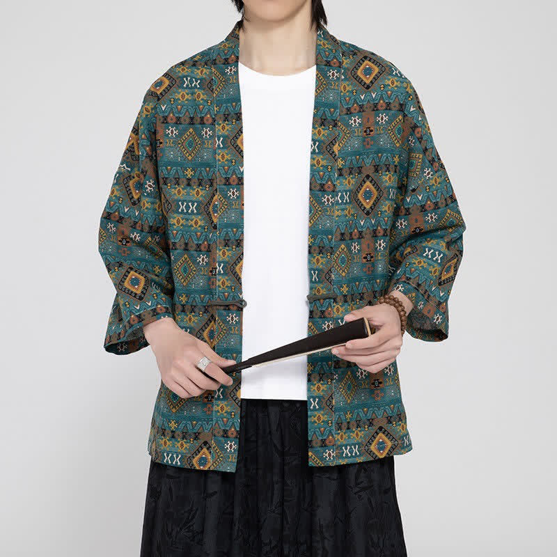 Nimara Ritual Spring Summer Boho Casual Patch Pocket Geometric Men's Kimonos