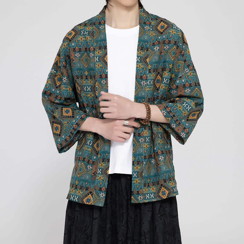 Nimara Ritual Spring Summer Boho Casual Patch Pocket Geometric Men's Kimonos