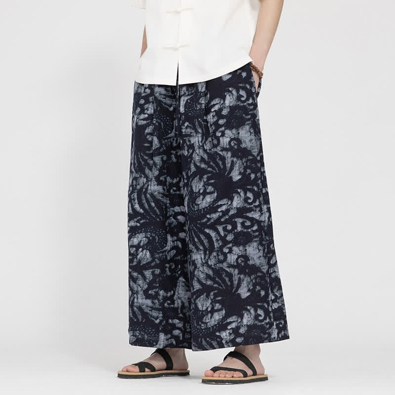 Nimara Ritual Summer Boho Casual Drawstring Abstract Cropped Pants Men's Straight Leg Pants With Pocket