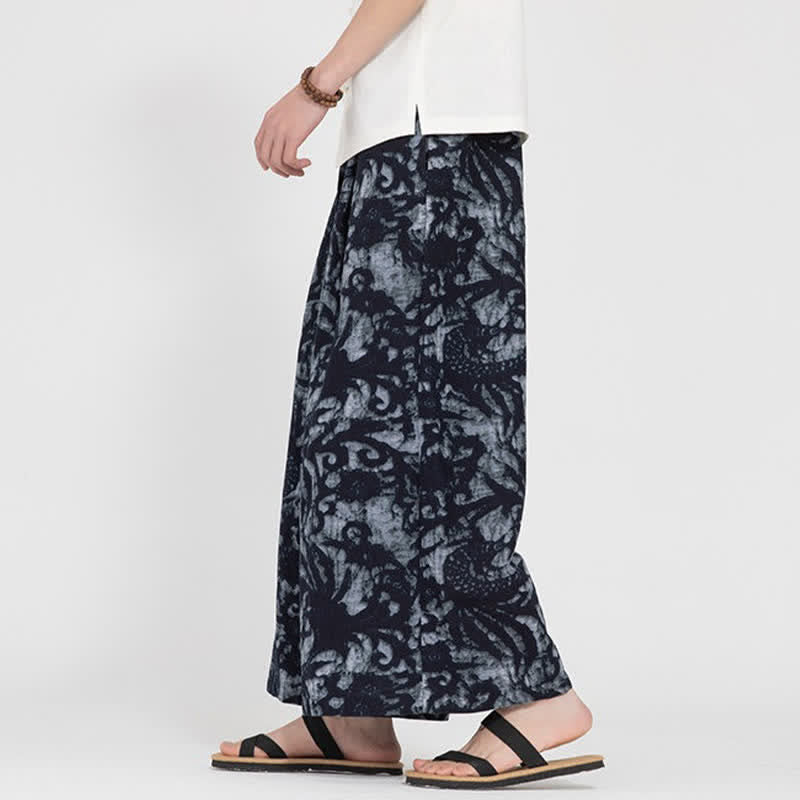 Nimara Ritual Summer Boho Casual Drawstring Abstract Cropped Pants Men's Straight Leg Pants With Pocket