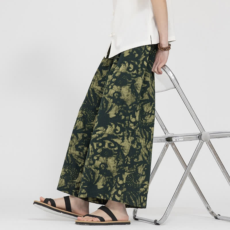 Nimara Ritual Summer Boho Casual Drawstring Abstract Cropped Pants Men's Straight Leg Pants With Pocket