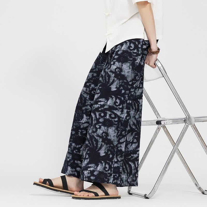 Nimara Ritual Summer Boho Casual Drawstring Abstract Cropped Pants Men's Straight Leg Pants With Pocket