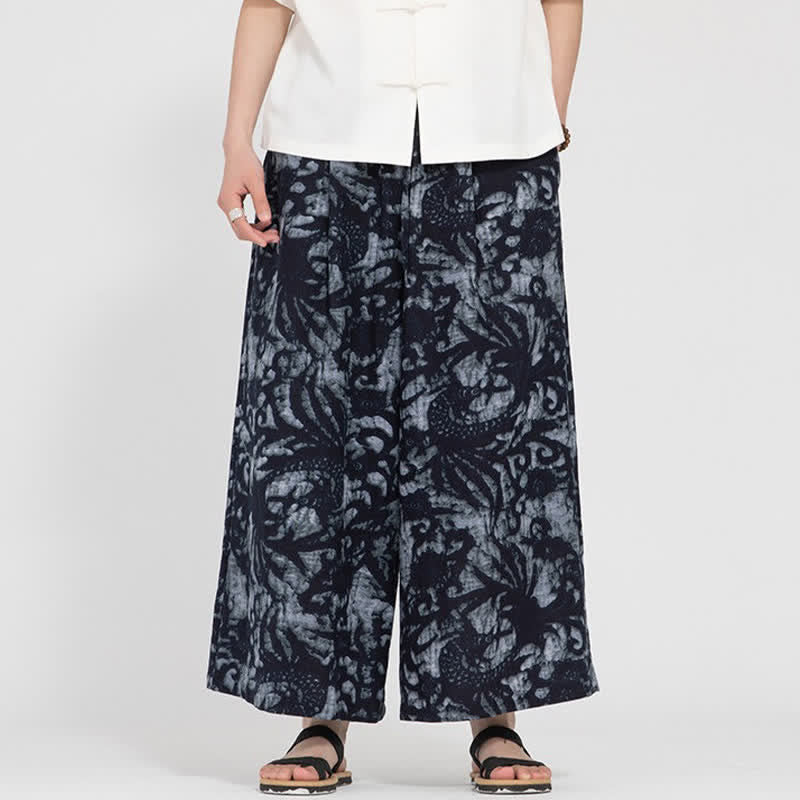 Nimara Ritual Summer Boho Casual Drawstring Abstract Cropped Pants Men's Straight Leg Pants With Pocket