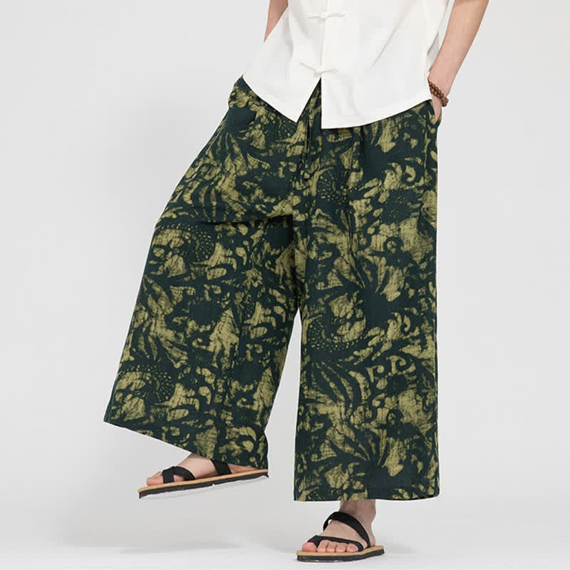 Nimara Ritual Summer Boho Casual Drawstring Abstract Cropped Pants Men's Straight Leg Pants With Pocket