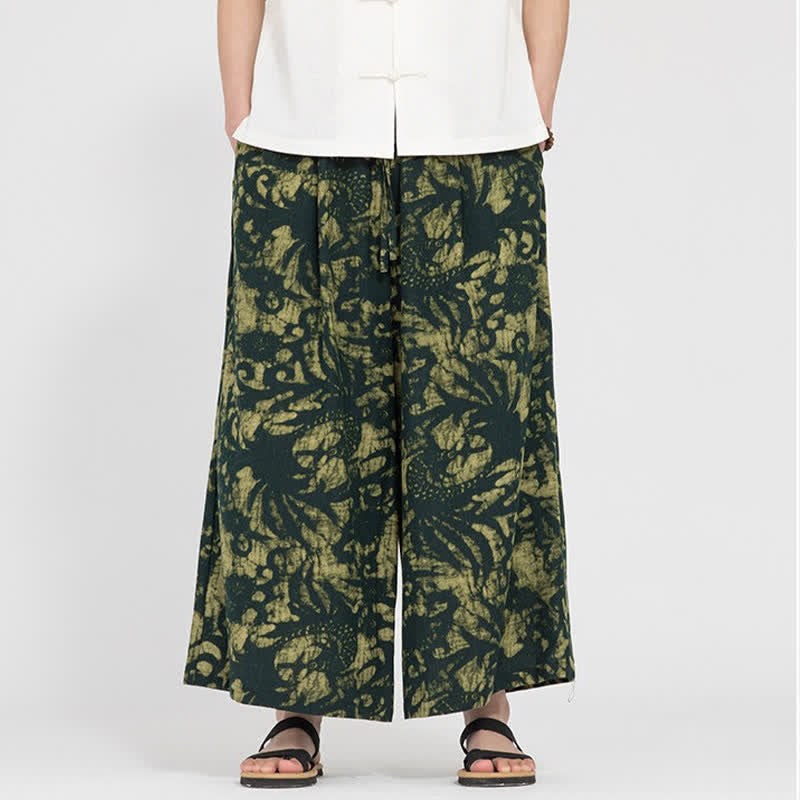 Nimara Ritual Summer Boho Casual Drawstring Abstract Cropped Pants Men's Straight Leg Pants With Pocket