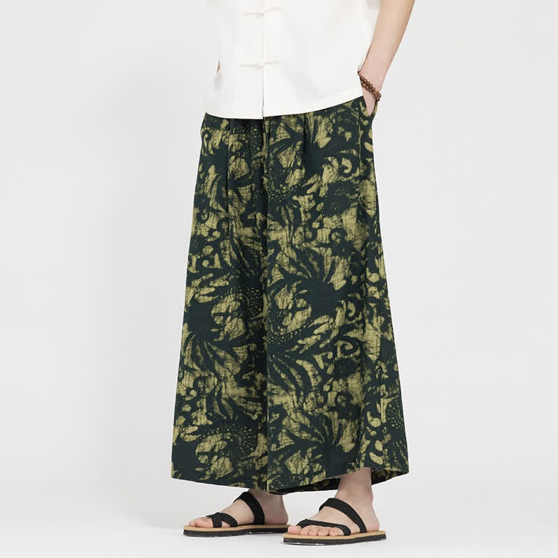 Nimara Ritual Summer Boho Casual Drawstring Abstract Cropped Pants Men's Straight Leg Pants With Pocket