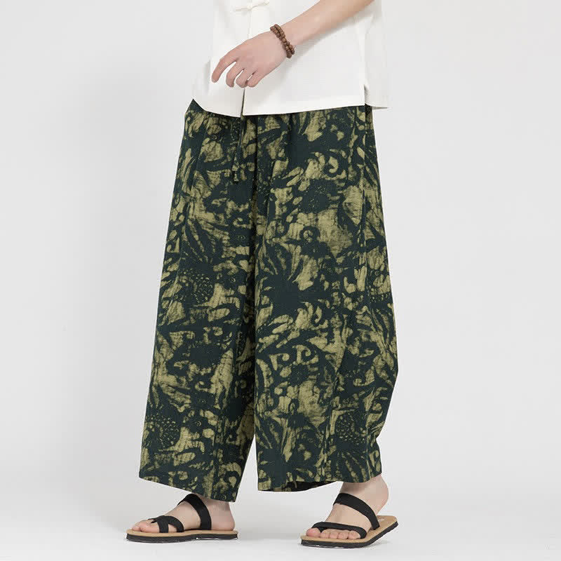 Nimara Ritual Summer Boho Casual Drawstring Abstract Cropped Pants Men's Straight Leg Pants With Pocket