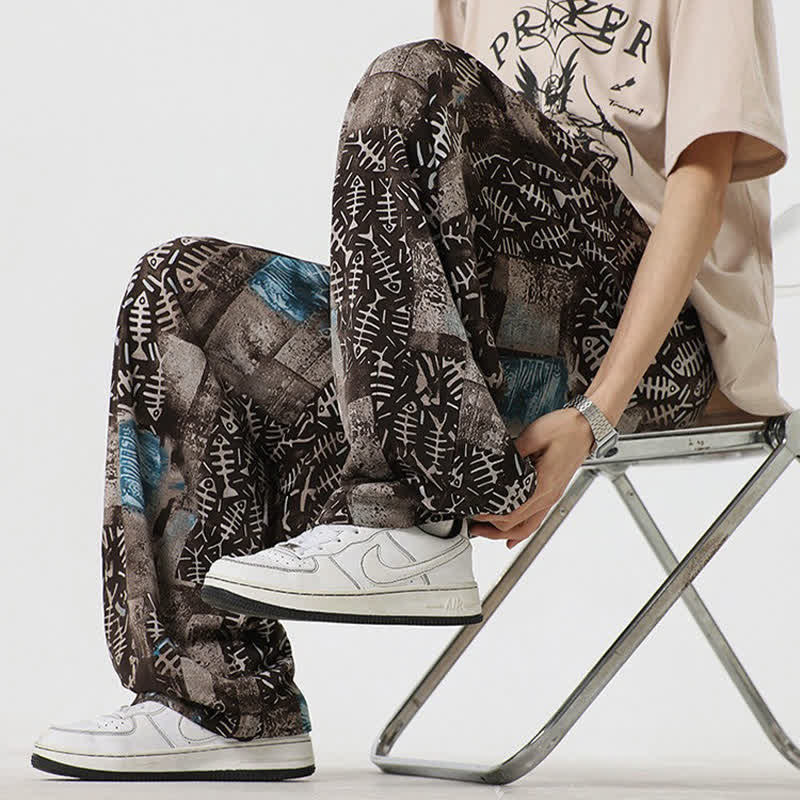 Nimara Ritual Spring Summer Boho Casual Drawstring Abstract Long Pants Men's Harem Pants With Pocket