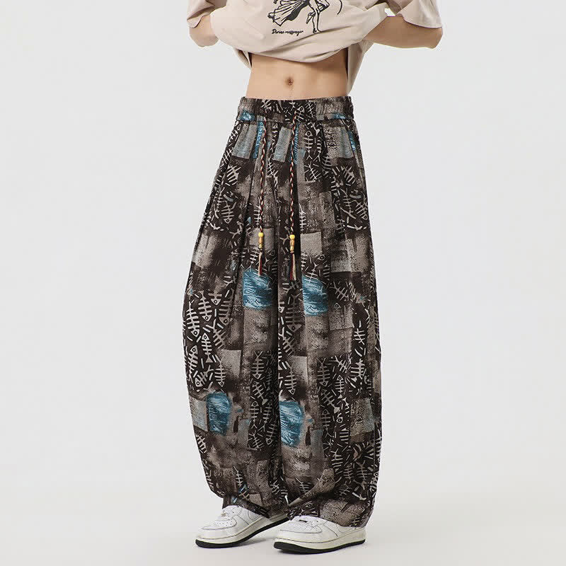 Nimara Ritual Spring Summer Boho Casual Drawstring Abstract Long Pants Men's Harem Pants With Pocket