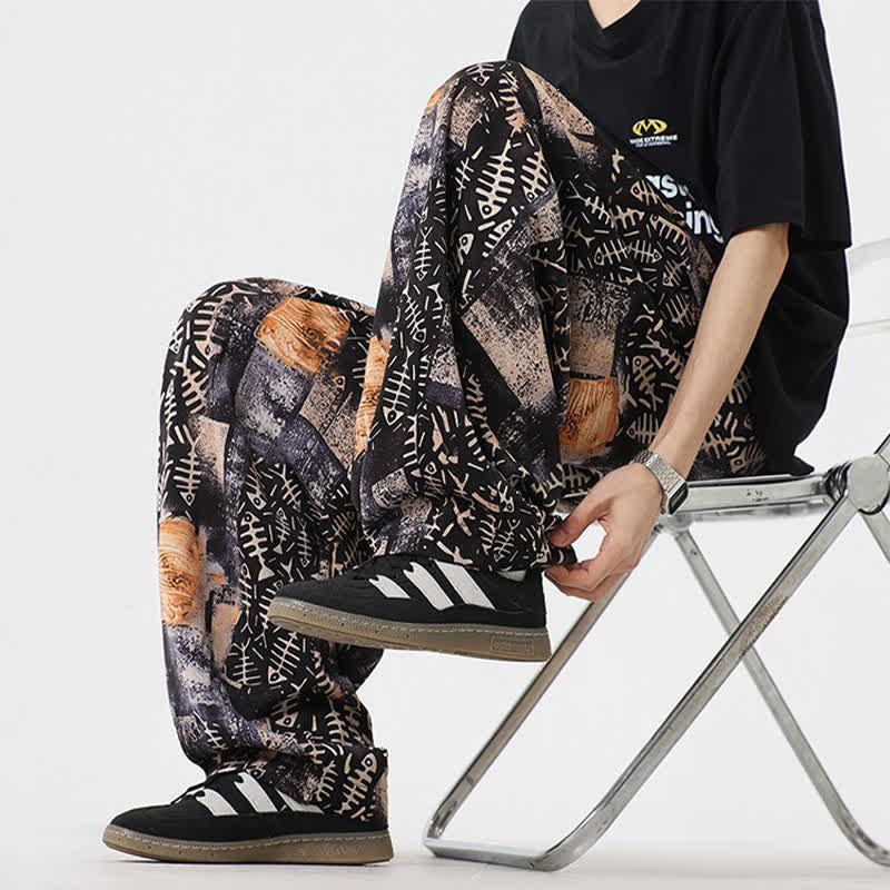 Nimara Ritual Spring Summer Boho Casual Drawstring Abstract Long Pants Men's Harem Pants With Pocket