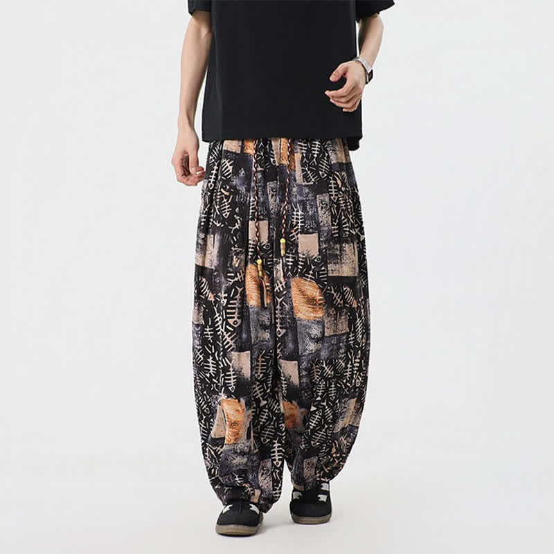 Nimara Ritual Spring Summer Boho Casual Drawstring Abstract Long Pants Men's Harem Pants With Pocket