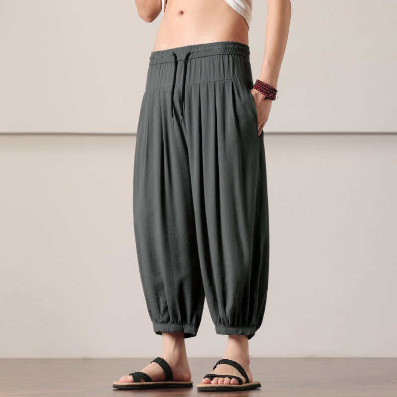 Nimara Ritual Summer Casual Minimalist Drawstring Solid Capri Pants Men's Harem Pants With Pocket