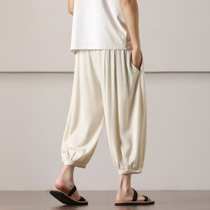 Nimara Ritual Summer Casual Minimalist Drawstring Solid Capri Pants Men's Harem Pants With Pocket