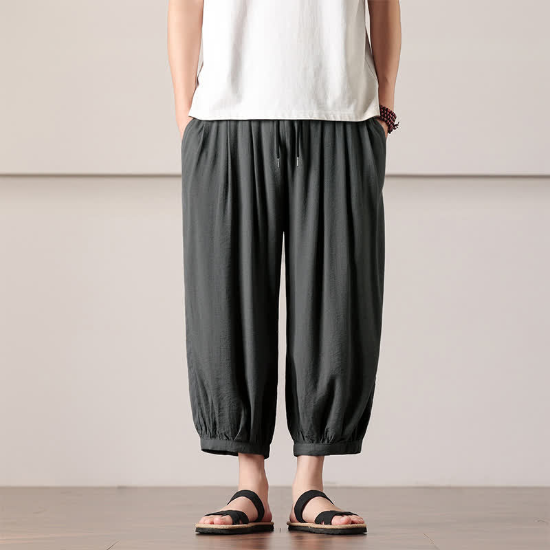 Nimara Ritual Summer Casual Minimalist Drawstring Solid Capri Pants Men's Harem Pants With Pocket