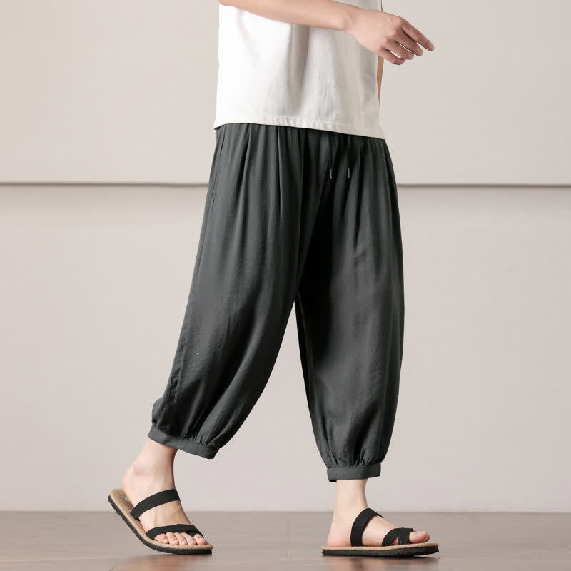 Nimara Ritual Summer Casual Minimalist Drawstring Solid Capri Pants Men's Harem Pants With Pocket