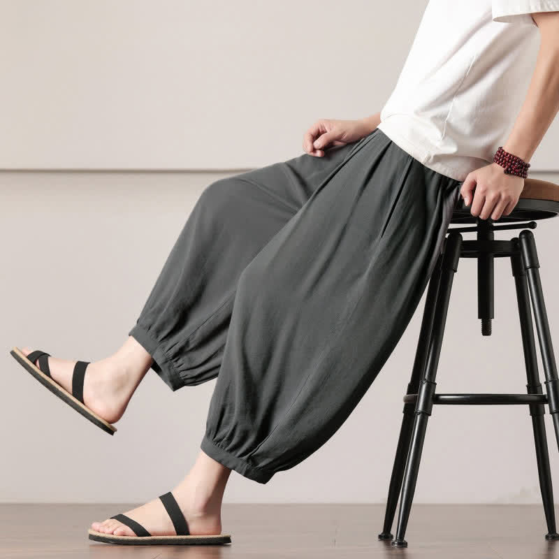 Nimara Ritual Summer Casual Minimalist Drawstring Solid Capri Pants Men's Harem Pants With Pocket