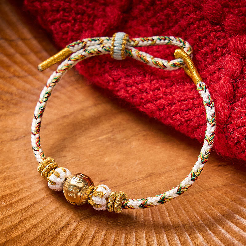 Nimara Ritual White Braided Rope Om Mani Padme Hum Wisdom Bracelet