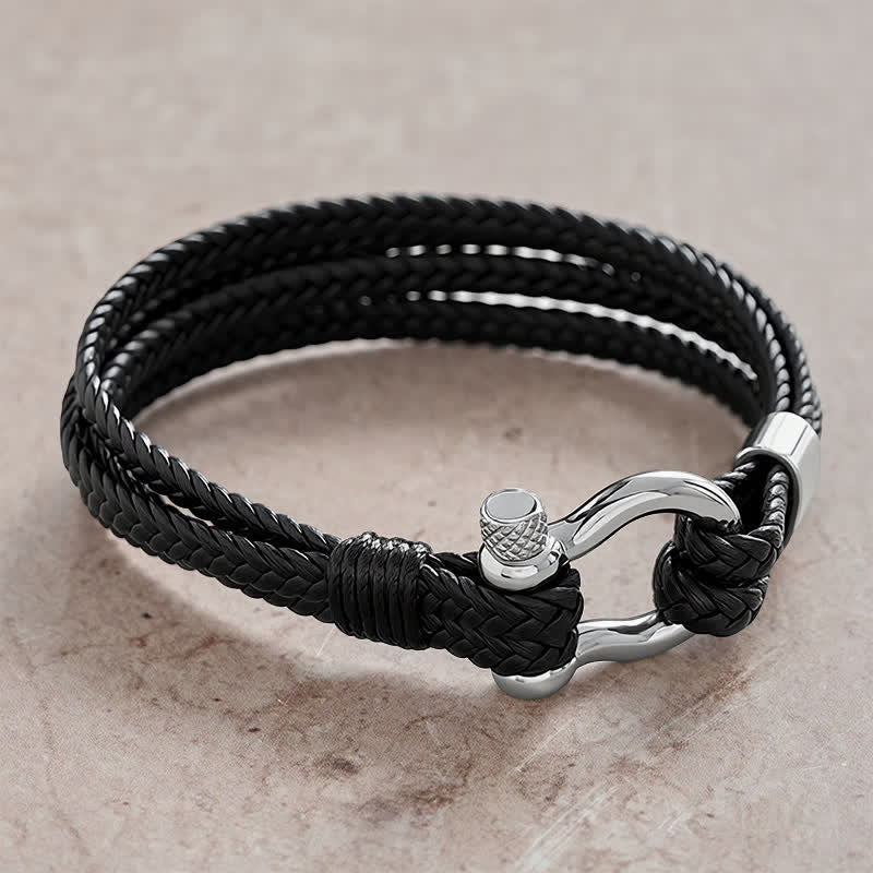 Nimara Ritual Titanium Steel Shackle Braided Leather Calm Bracelet